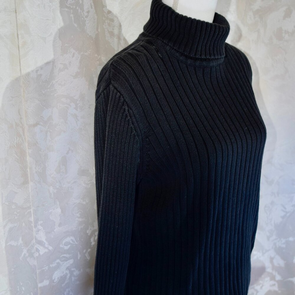 J. Jill Size L | Black Ribbed Cotton Turtleneck Sweater | Classic Minimalist - Picture 2 of 5